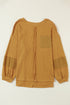 Exposed Seam Patchwork Bubble Sleeve Waffle Knit Top